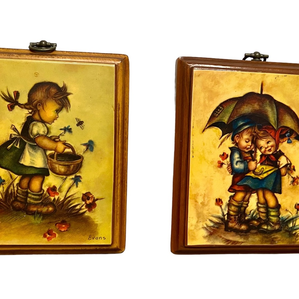 1950's Hummel Wooden Wall Plaques Lot of 2 - Beautiful Collectibles ! 6 x 5 "